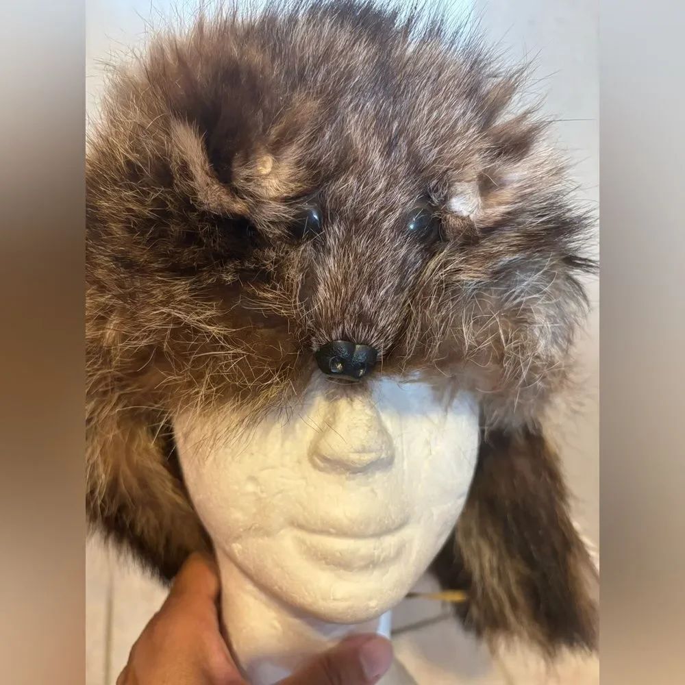 REAL FUR skully dress hat cap head piece accessory unisex beanie head covering